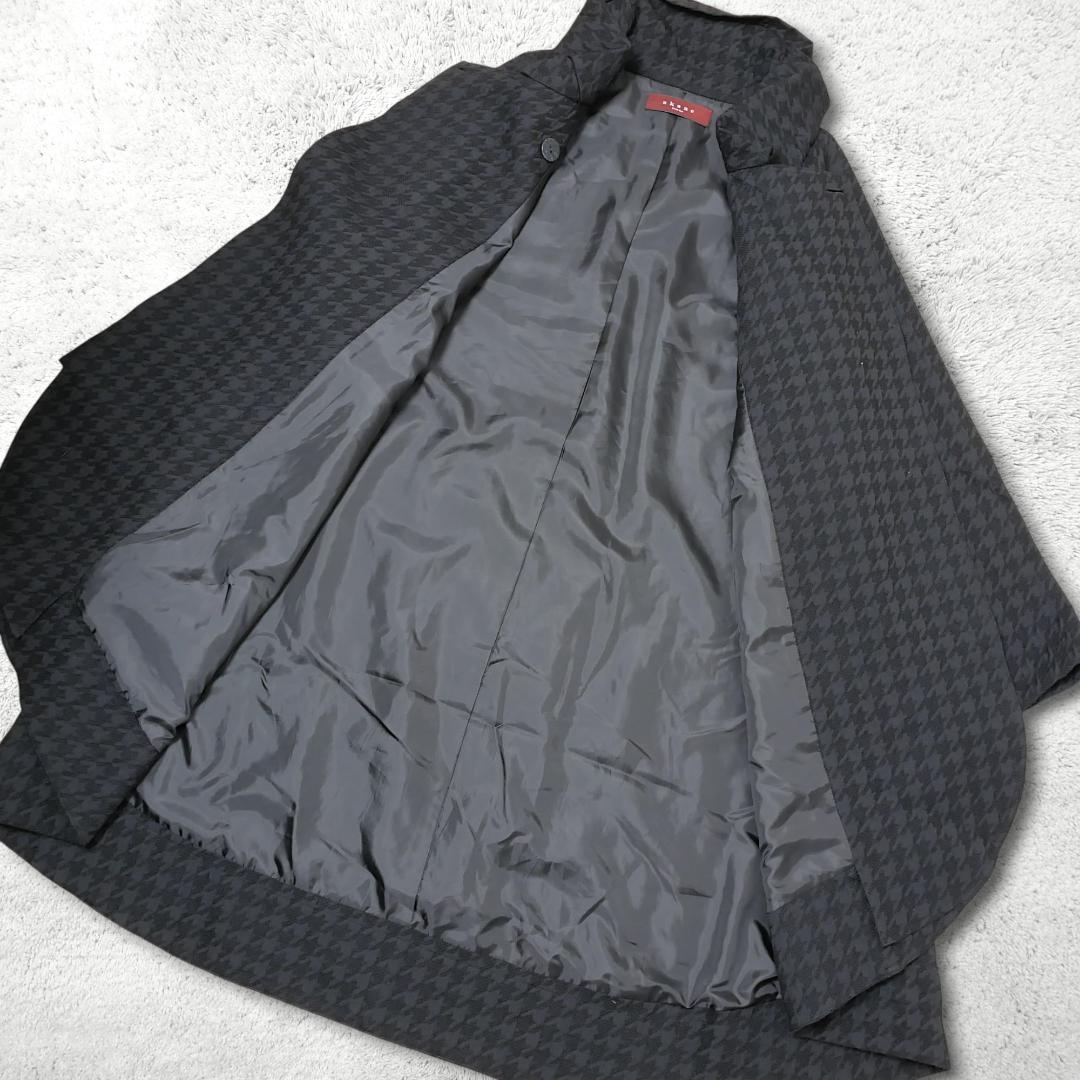 美品【akane】あむう ロングコート M～L 千鳥格子 ウール混 Aライン