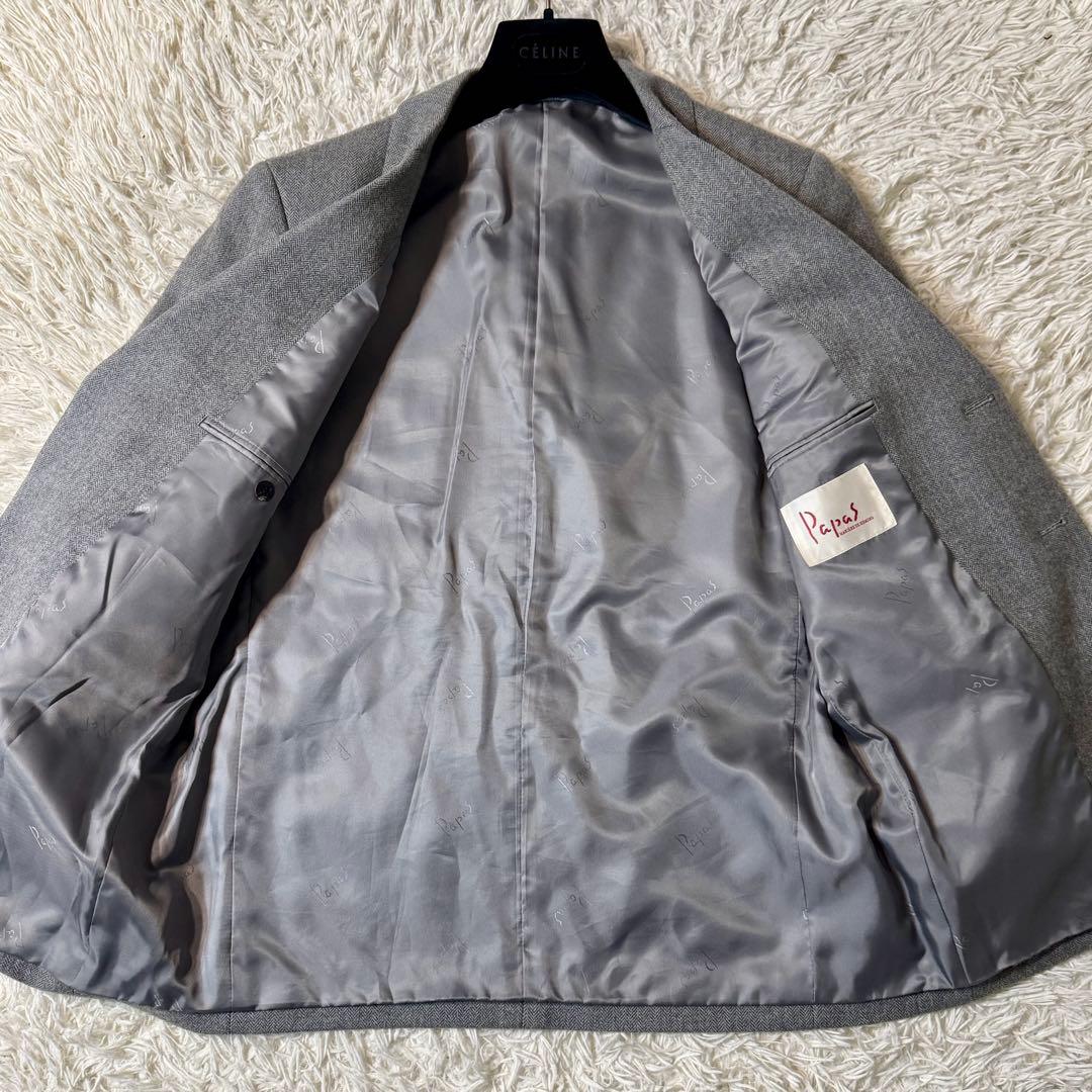 【美品】パパス　ウール　ヘリンボーン　ツイード　ジャケット　裏地ロゴ　M