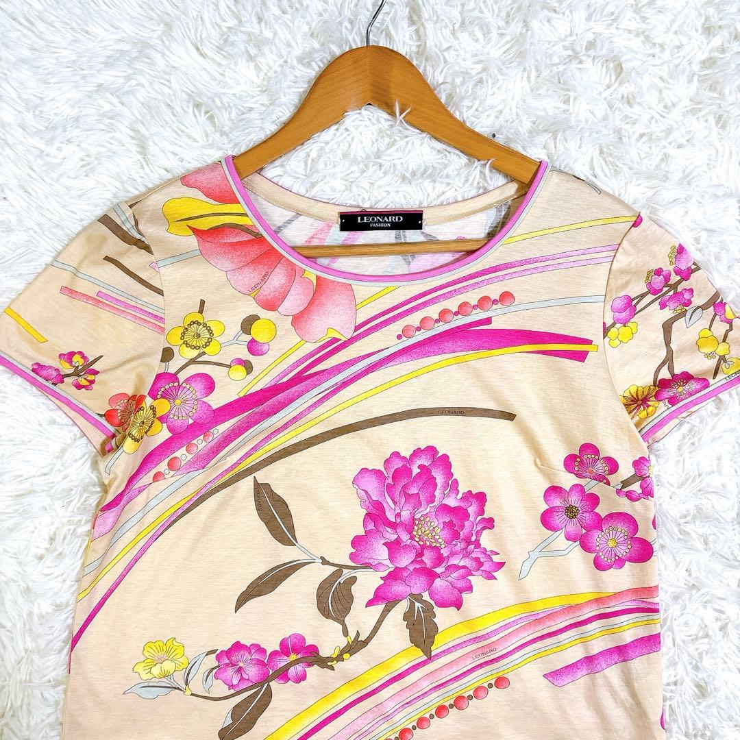 美品✨　レオナール 洗える　XL カットソー 42 大きいサイズ　花柄　綿100