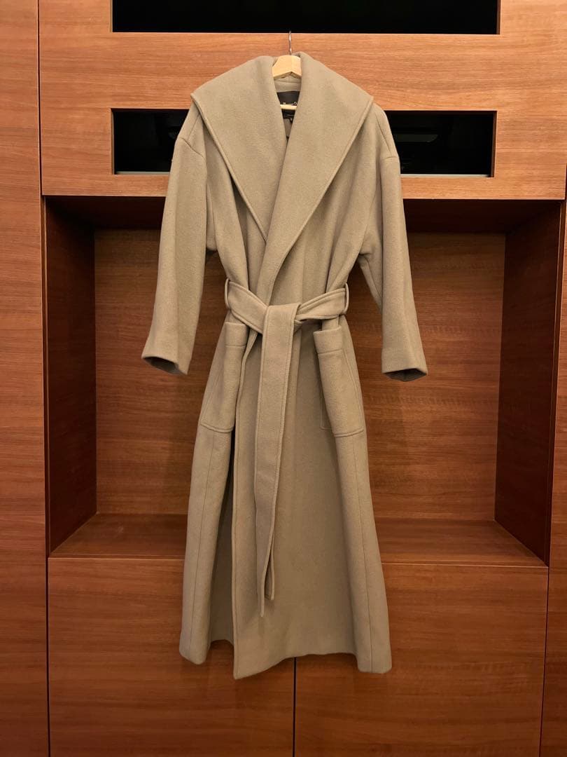 Massimo Dutti ウールベージュ ロングコート ベルト付き