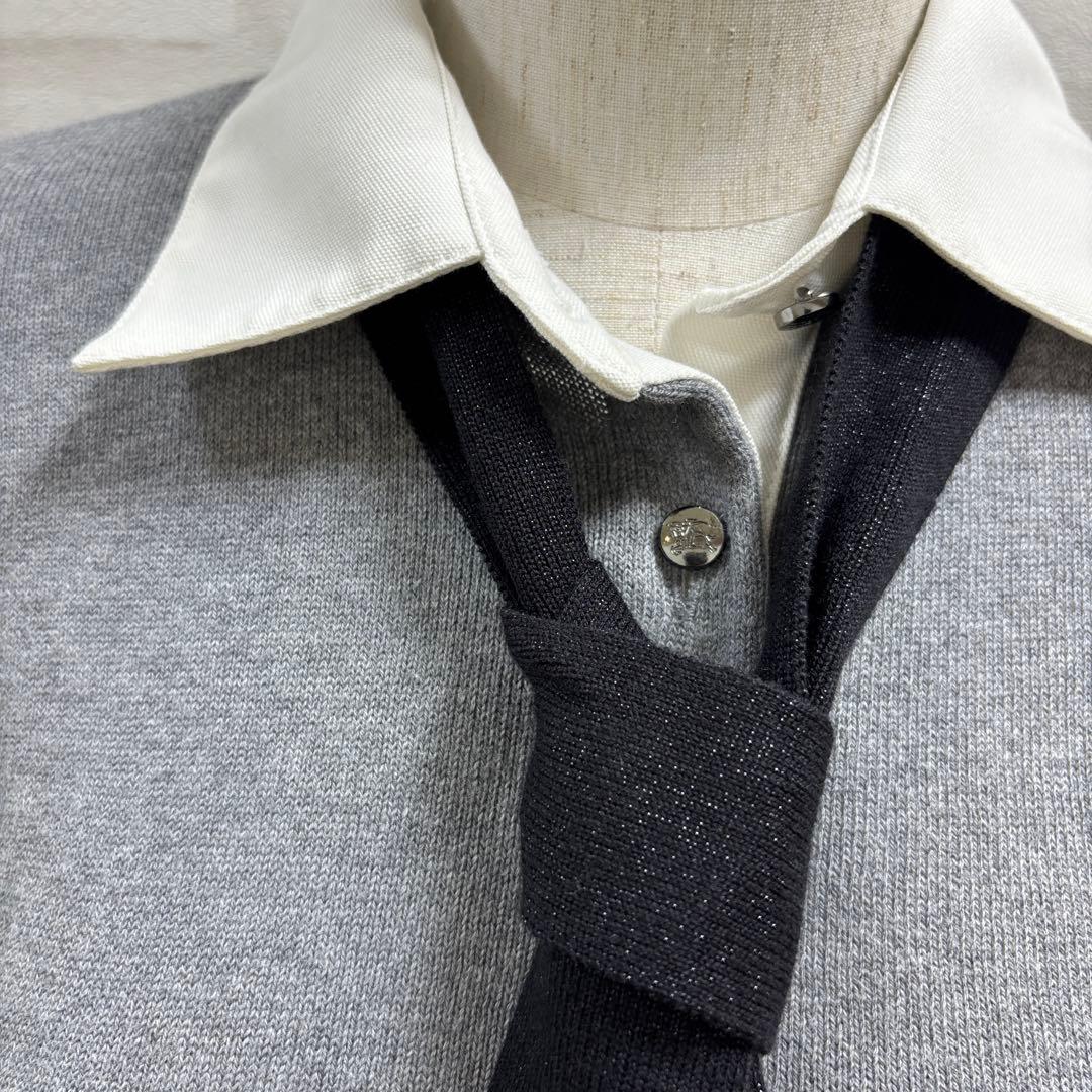 BURBERRY BLUE LABEL グレー M ポロシャツ ネクタイ付き