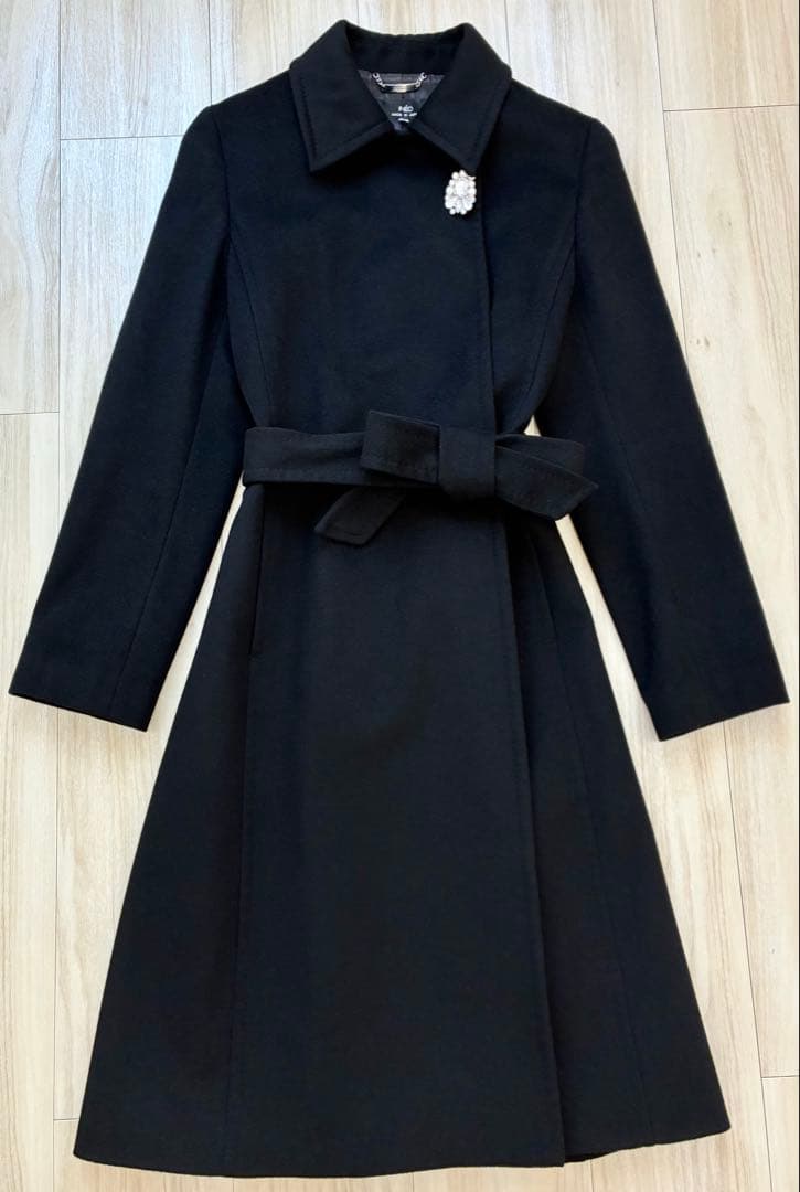 美品11号 イネドINED カシミヤ100%ラップ風チェスターコート黒フォーマル