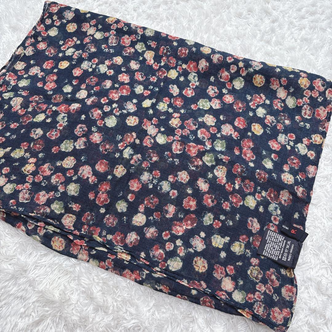 【美品】45rpm ガーゼ 小花柄 ストール インディゴ　コットン