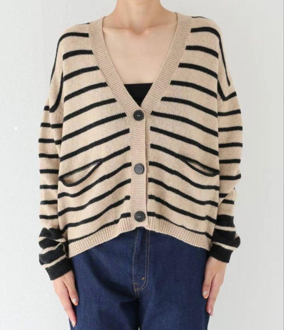 新品 roberto collina ボーダー カーディガン 黒 ベージュ F