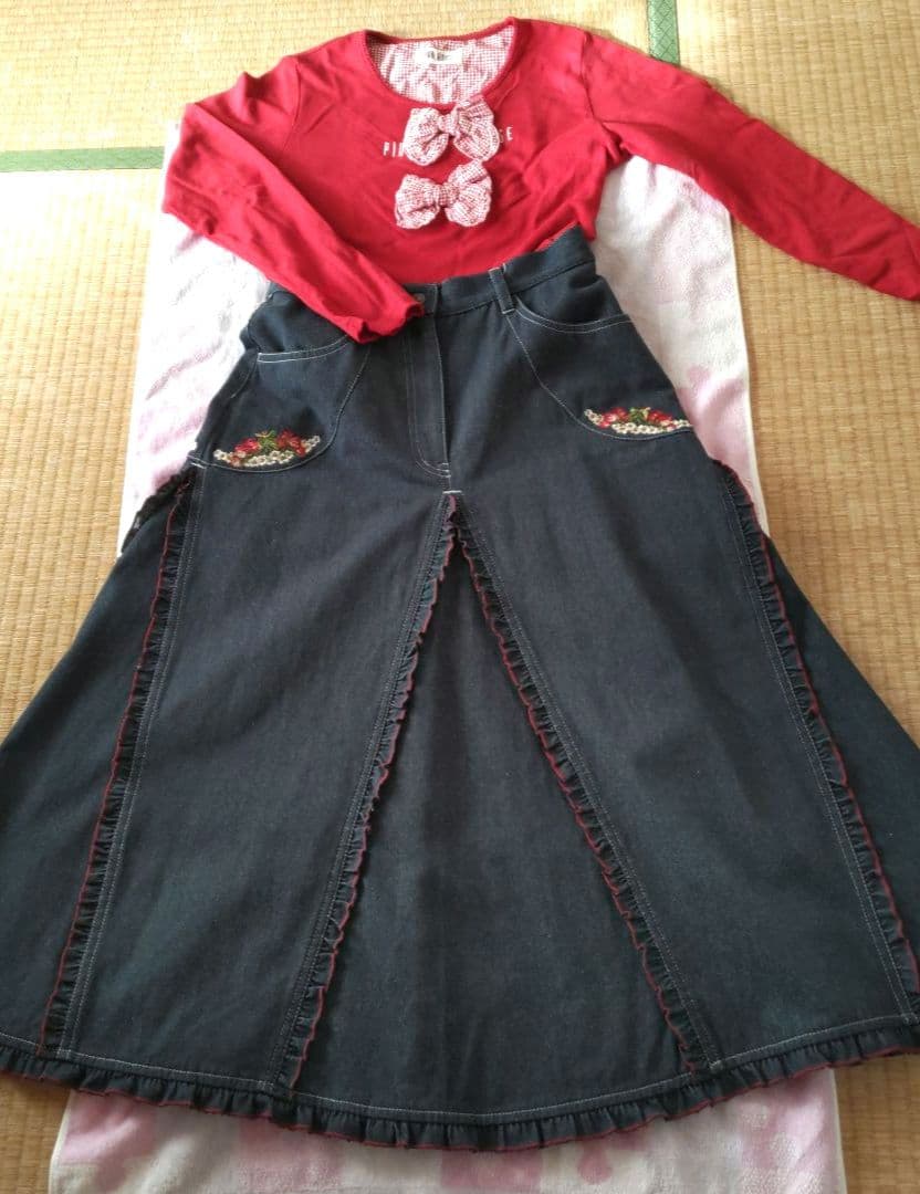 最終価格❗ピンクハウス❤️苺刺繍とピコフリルが素敵なデニムスカート超美品